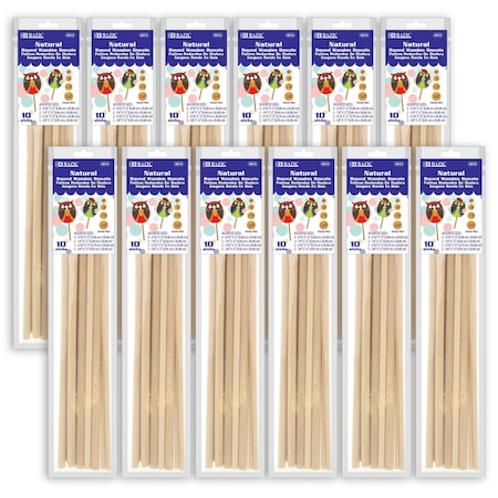 Bazic Products Round Natural Wooden Dowel, 10 Assorted Sizes Per Pack, 120PK 6813